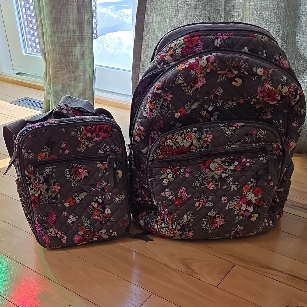 Floral Quilted Backpack and Lunch Bag Set